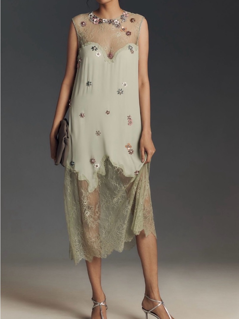 Anthropologie embellished and lace custom special occasion midi dress M